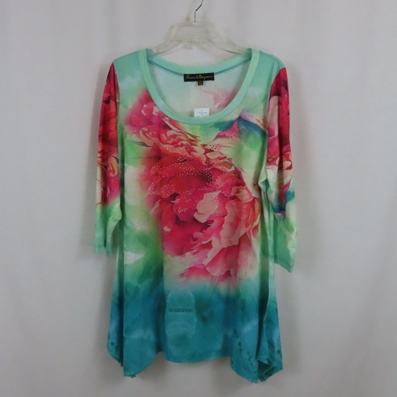 🌹4 for$20🌹 French Bazaar Sparkle Flower Tunic Shirt XXL - Picture 2 of 10